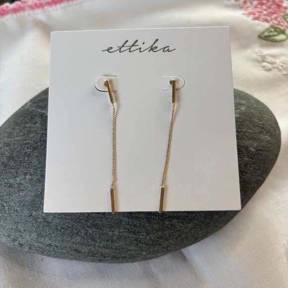 Ettika Revolve Delicate Gold Dainty Chain Dangle Earrings NWT Minimalist Gift - Picture 1 of 4
